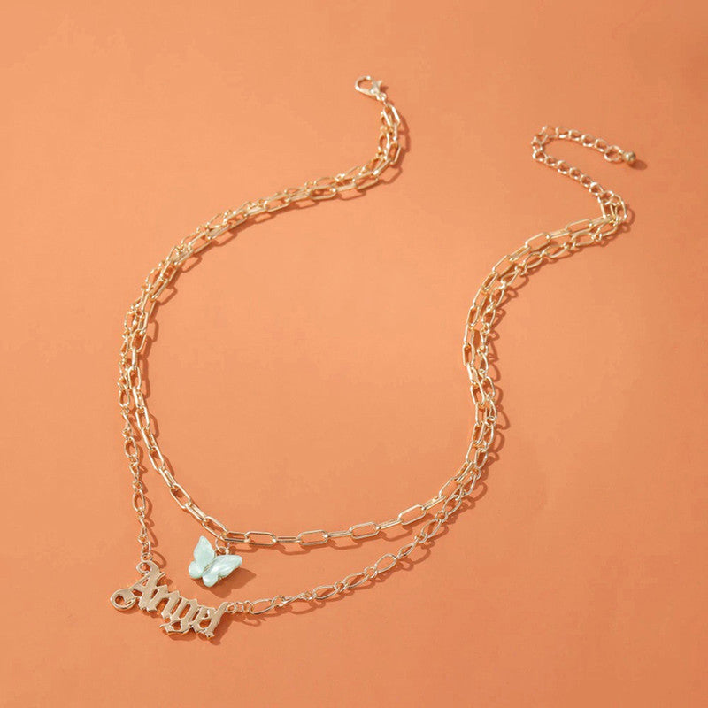 Swanky Butterfly Angel Gold Plated Multi Strand Necklace For Women - MySmartBazaar