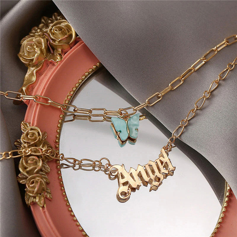 Swanky Butterfly Angel Gold Plated Multi Strand Necklace For Women - MySmartBazaar