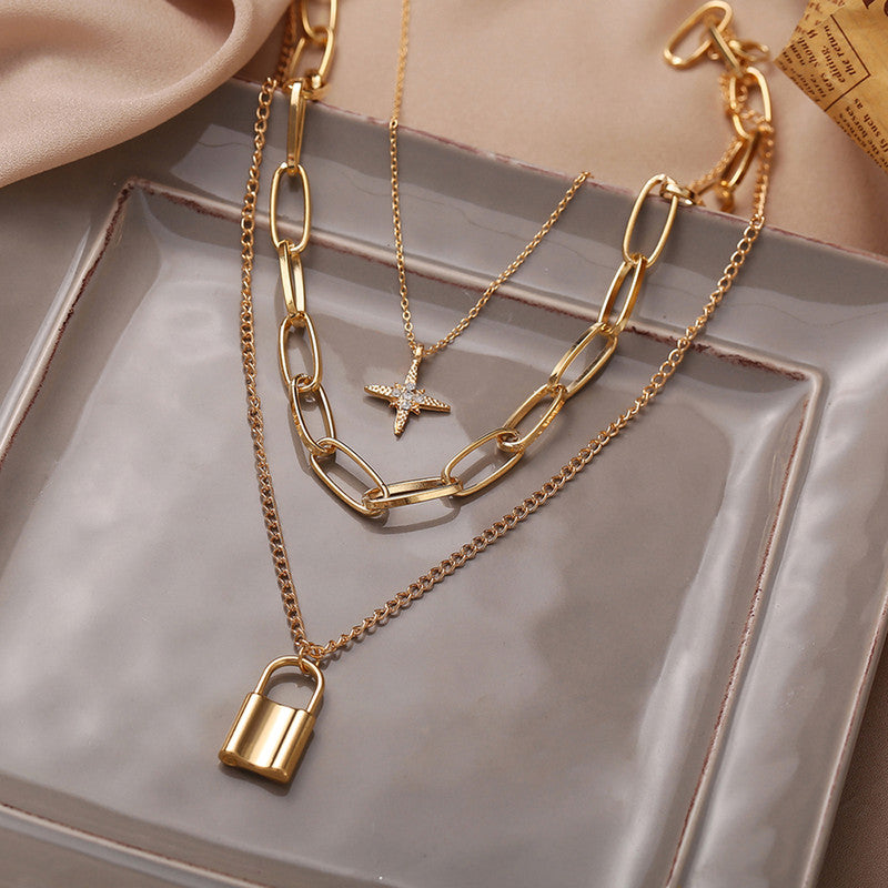 Gold-Toned Gold Plated Layered Necklace For Women - MySmartBazaar