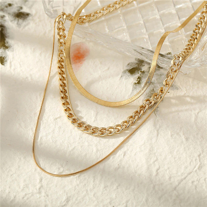 Gold Plated Gold Toned Triple Layered Necklace For Women - MySmartBazaar
