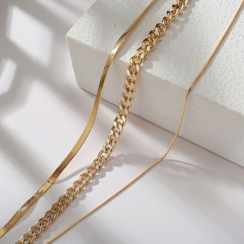 Gold Plated Gold Toned Triple Layered Necklace For Women - MySmartBazaar