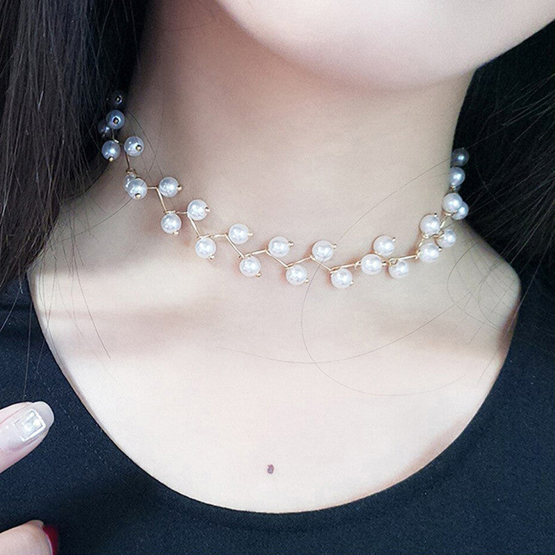 Pearl Studded Single Layer Silver Plated Necklace Jewellery For Women - MySmartBazaar