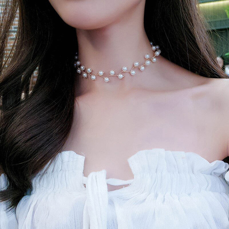 Pearl Studded Single Layer Gold Plated Necklace Jewellery For Women - MySmartBazaar