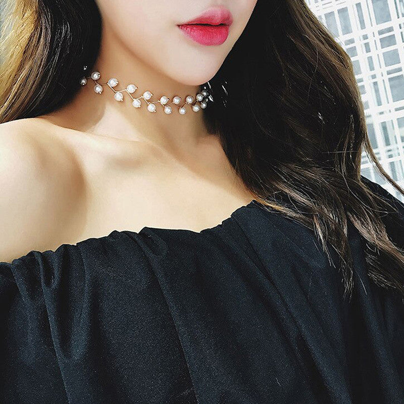 Pearl Studded Single Layer Gold Plated Necklace Jewellery For Women - MySmartBazaar