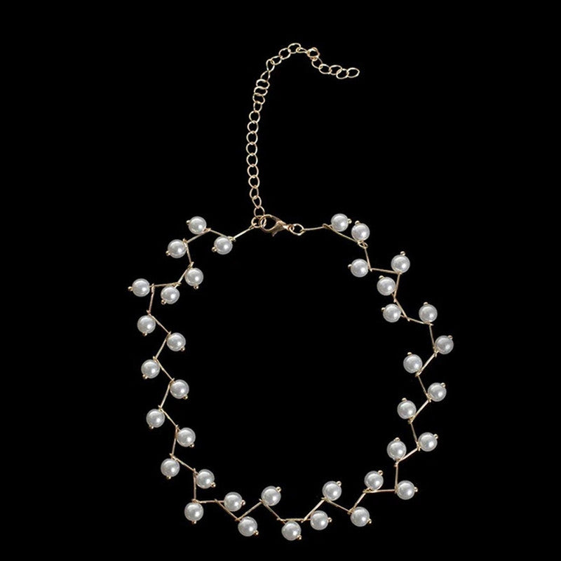 Pearl Studded Single Layer Gold Plated Necklace Jewellery For Women - MySmartBazaar