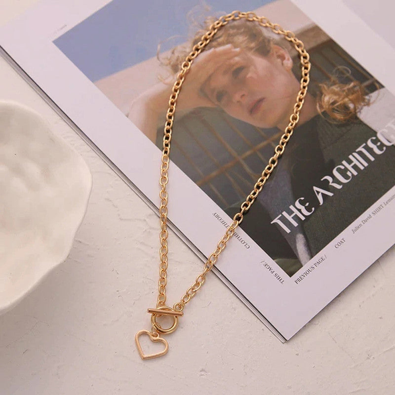 Heart Gold Plated Single Chain Necklace Jewellery For Women - MySmartBazaar