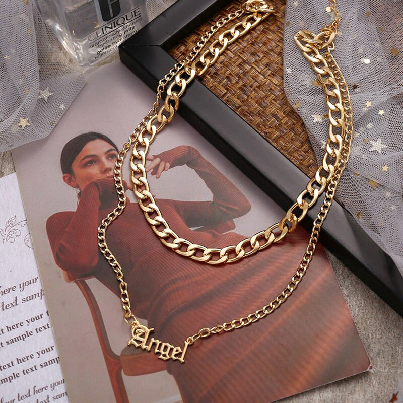 Angel Text Gold Plated Multi Strand Necklace For Women - MySmartBazaar