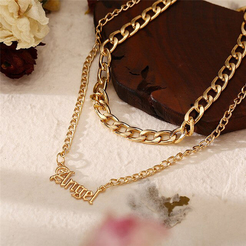 Angel Text Gold Plated Multi Strand Necklace For Women - MySmartBazaar