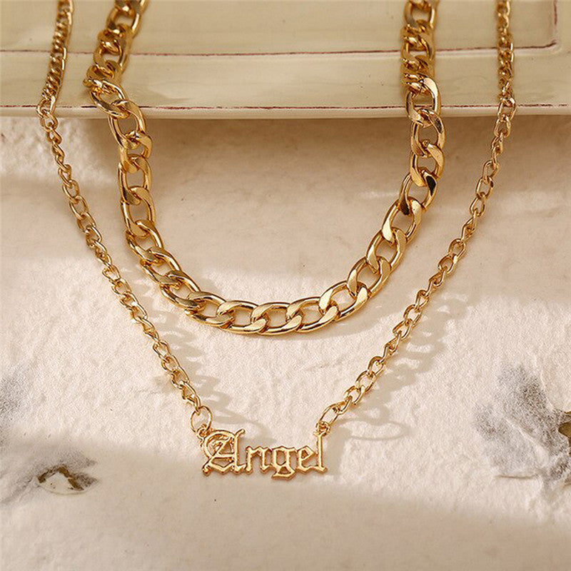 Angel Text Gold Plated Multi Strand Necklace For Women - MySmartBazaar