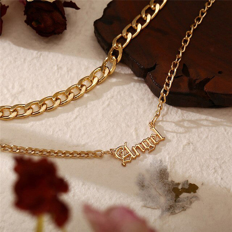 Angel Text Gold Plated Multi Strand Necklace For Women - MySmartBazaar