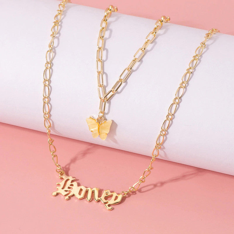 Butterfly inspired Angel Gold Plated Multi Strand Necklace For Women - MySmartBazaar