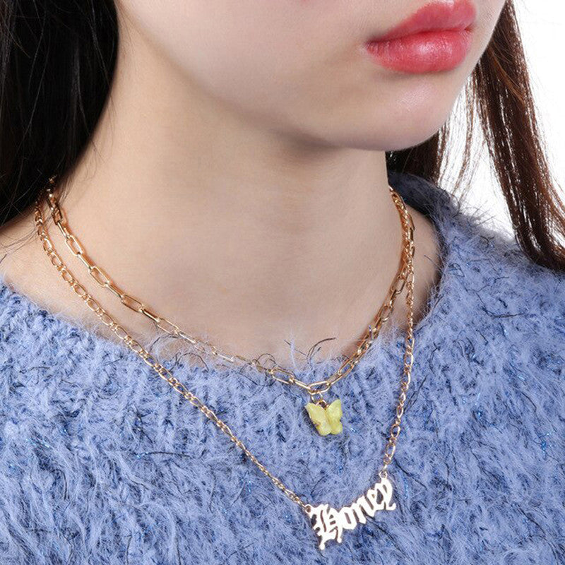 Butterfly inspired Angel Gold Plated Multi Strand Necklace For Women - MySmartBazaar