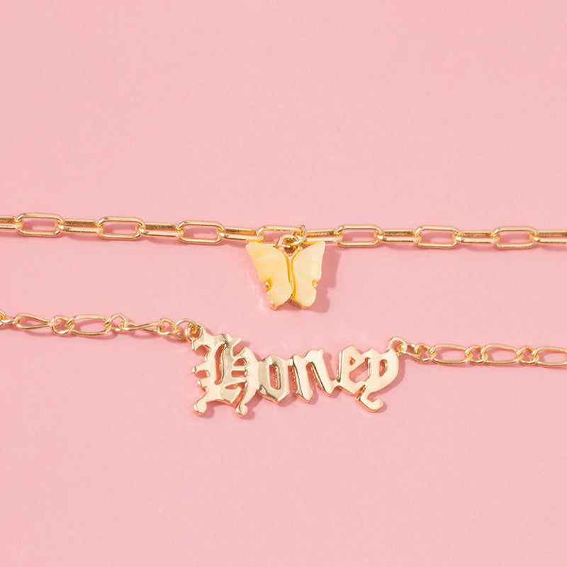 Butterfly inspired Angel Gold Plated Multi Strand Necklace For Women - MySmartBazaar