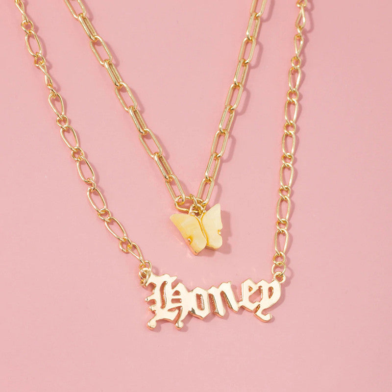 Butterfly inspired Angel Gold Plated Multi Strand Necklace For Women - MySmartBazaar
