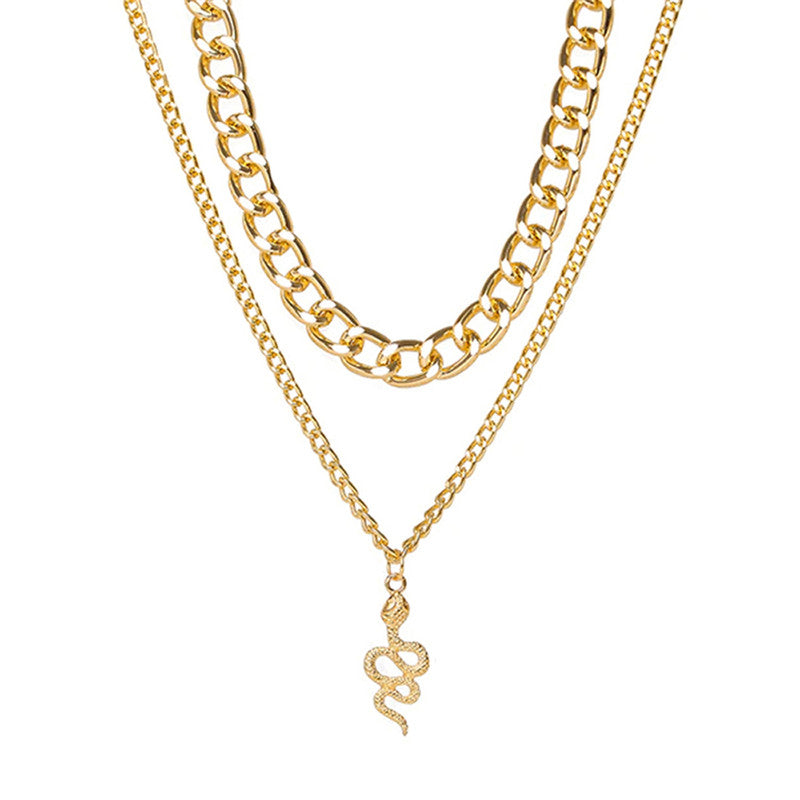 Snake inspired Gold Plated Layered Necklace For Women - MySmartBazaar