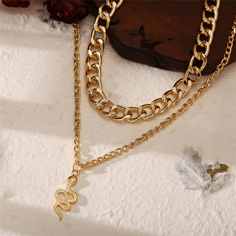 Snake inspired Gold Plated Layered Necklace For Women - MySmartBazaar