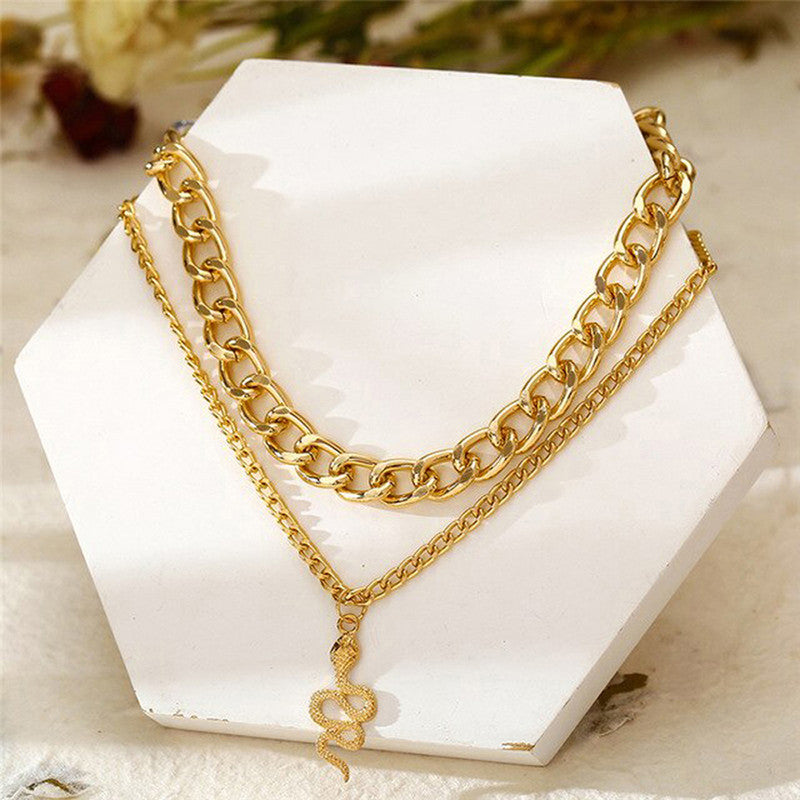 Snake inspired Gold Plated Layered Necklace For Women - MySmartBazaar