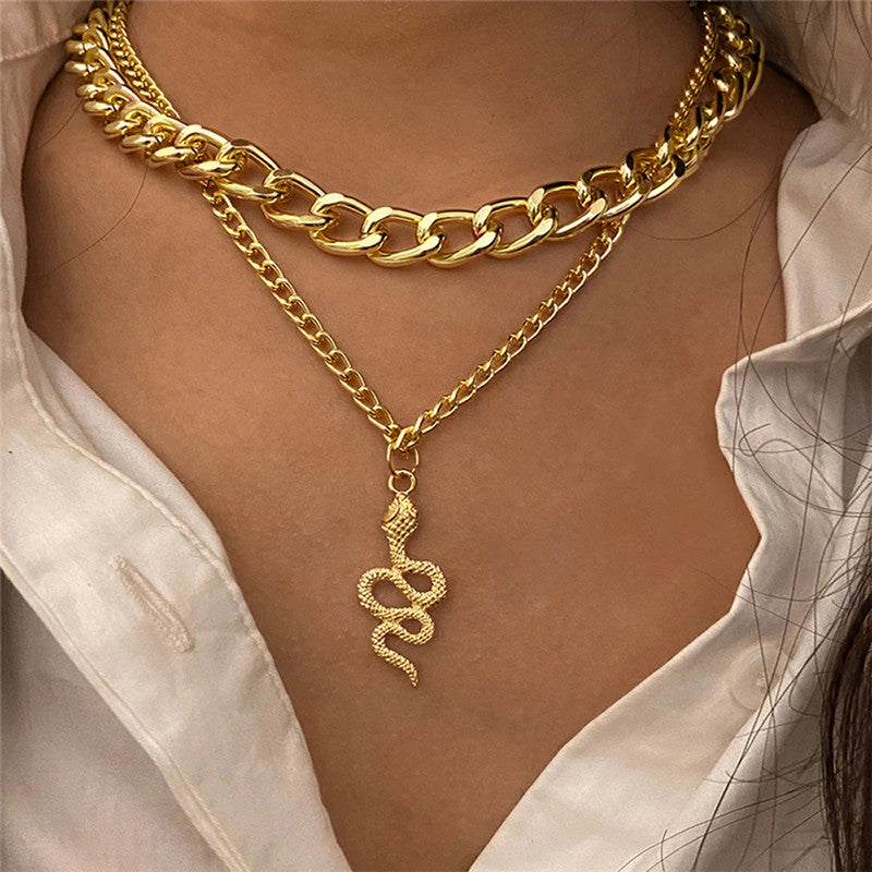 Snake inspired Gold Plated Layered Necklace For Women - MySmartBazaar