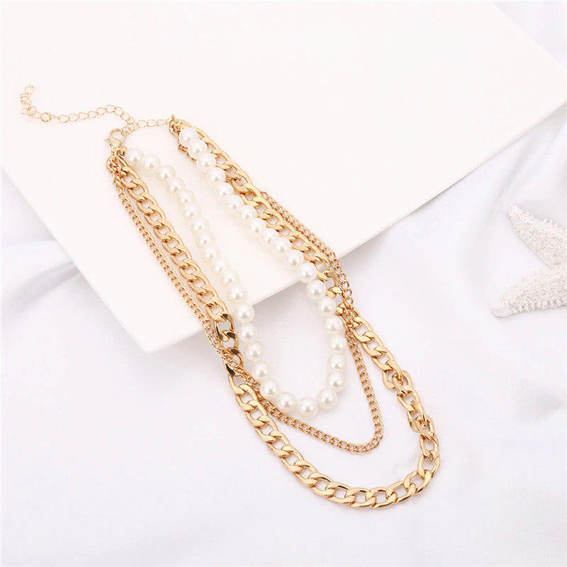 Gold Plated Baroque Pearls Multi Layered Choker Necklace For Women - MySmartBazaar