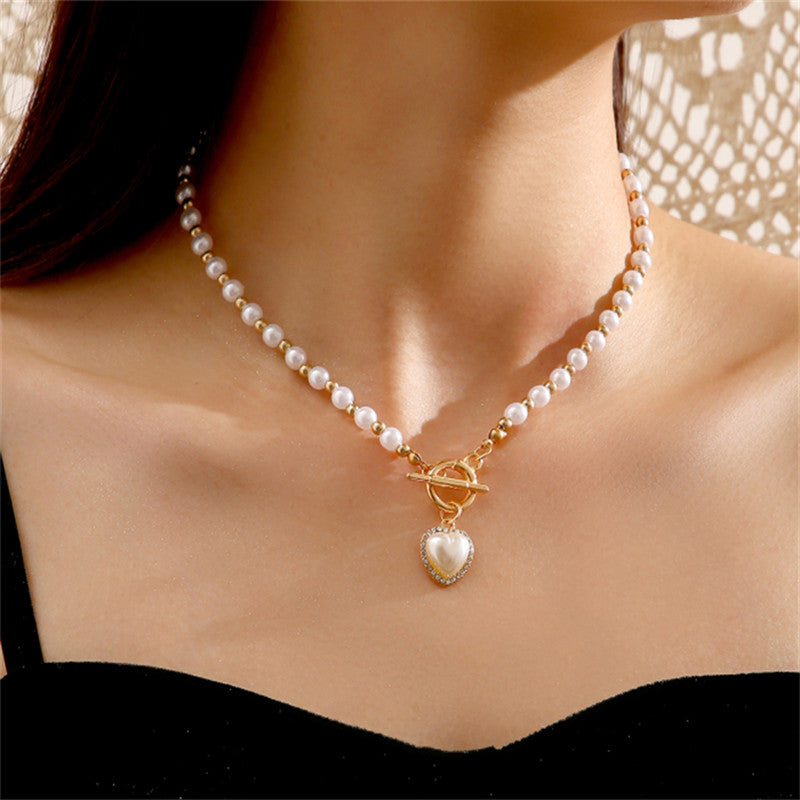 White Gold Plated Heart inspired Pearl Necklace For Women - MySmartBazaar