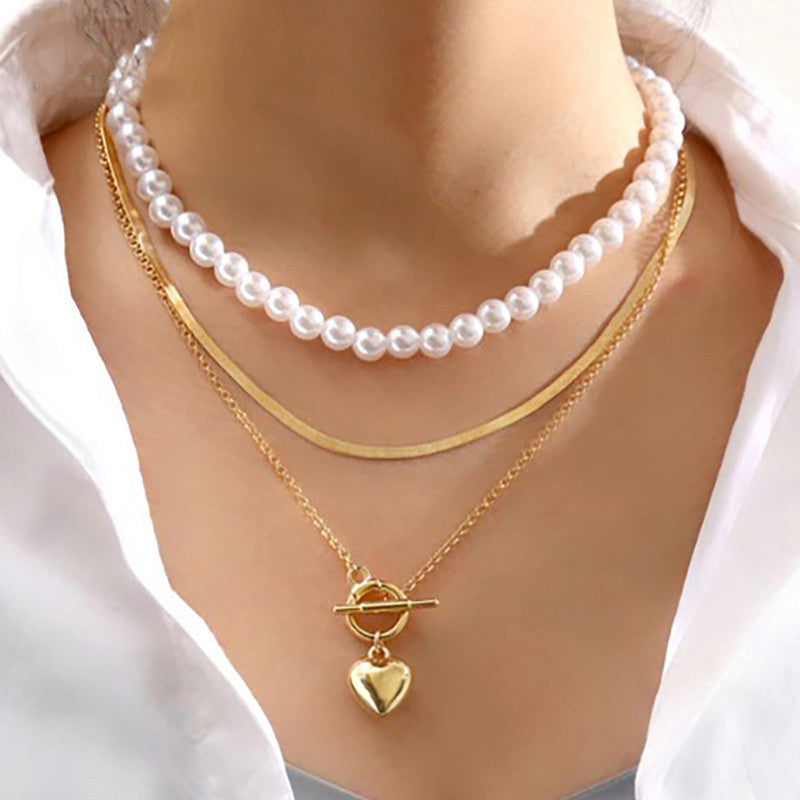 White Gold Plated Heart inspired Pearl Necklace For Women - MySmartBazaar