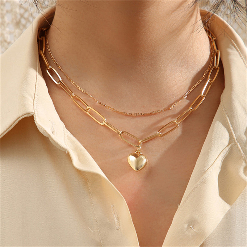 Gold Plated Hearts inspired Layered Necklace For Women - MySmartBazaar