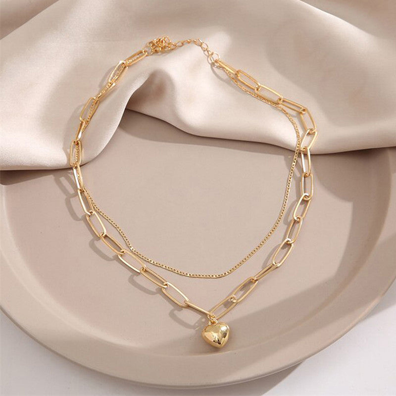 Gold Plated Hearts inspired Layered Necklace For Women - MySmartBazaar