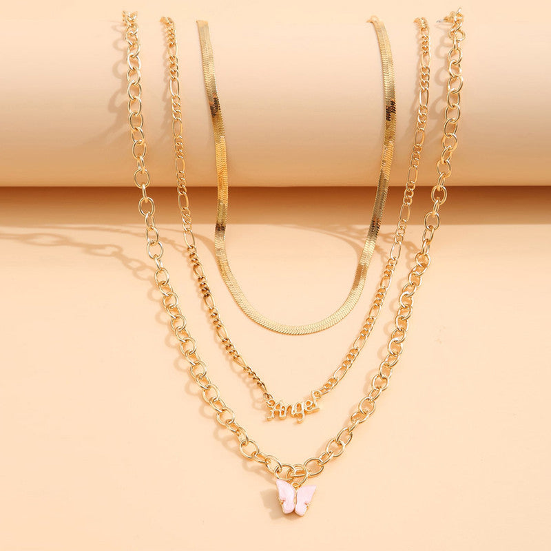 Gold Plated "Angel" Layered Necklace with a Butterfly Necklace For Women - MySmartBazaar