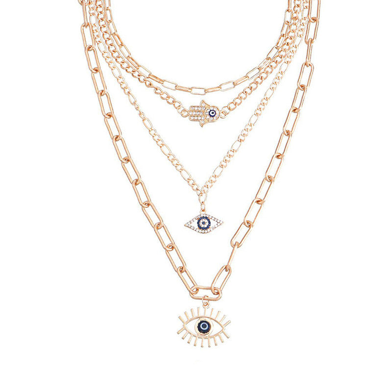 Gold Plated Gold-Toned Evil Eye and Buddha Hand Layered Necklace For Women - MySmartBazaar