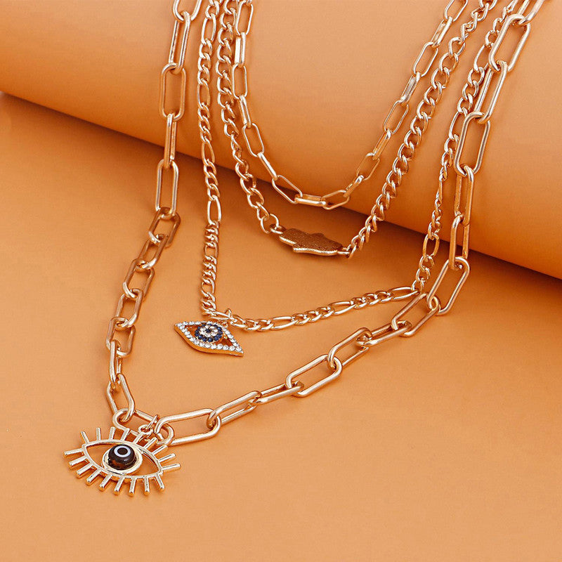 Gold Plated Gold-Toned Evil Eye and Buddha Hand Layered Necklace For Women - MySmartBazaar