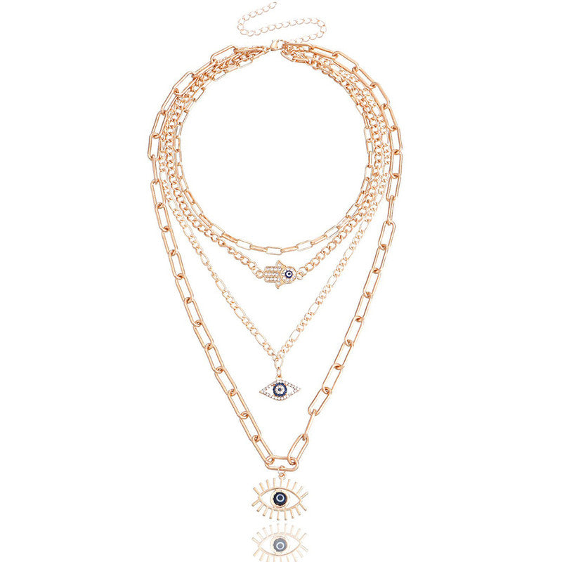 Gold Plated Gold-Toned Evil Eye and Buddha Hand Layered Necklace For Women - MySmartBazaar