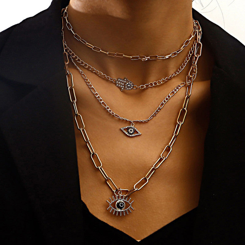 Gold Plated Gold-Toned Evil Eye and Buddha Hand Layered Necklace For Women - MySmartBazaar