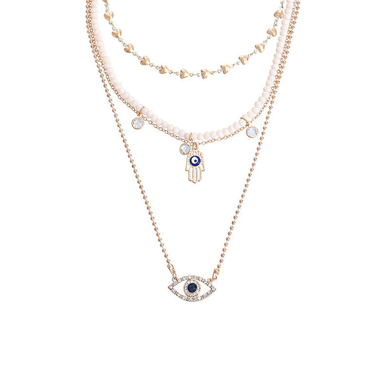 Gold Plated Gold-Toned Evil Eye and Buddha Hand Layered Necklace For Women - MySmartBazaar
