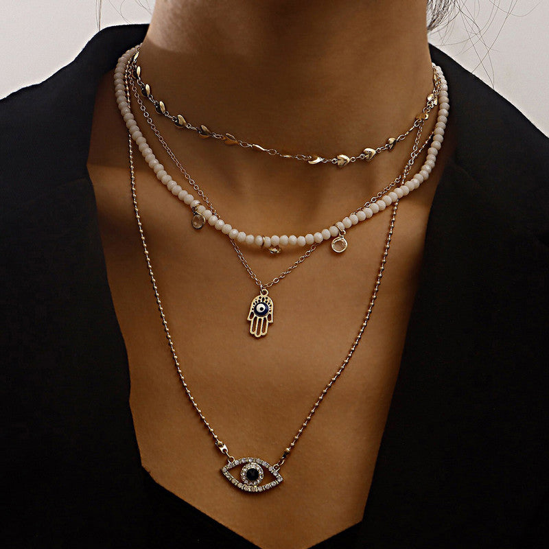 Gold Plated Gold-Toned Evil Eye and Buddha Hand Layered Necklace For Women - MySmartBazaar