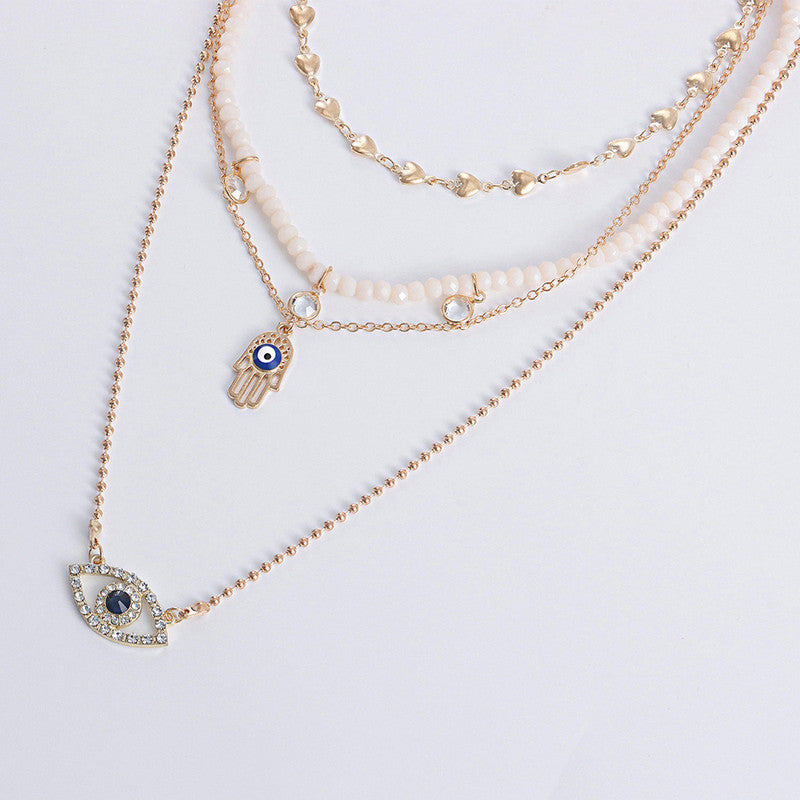 Gold Plated Gold-Toned Evil Eye and Buddha Hand Layered Necklace For Women - MySmartBazaar