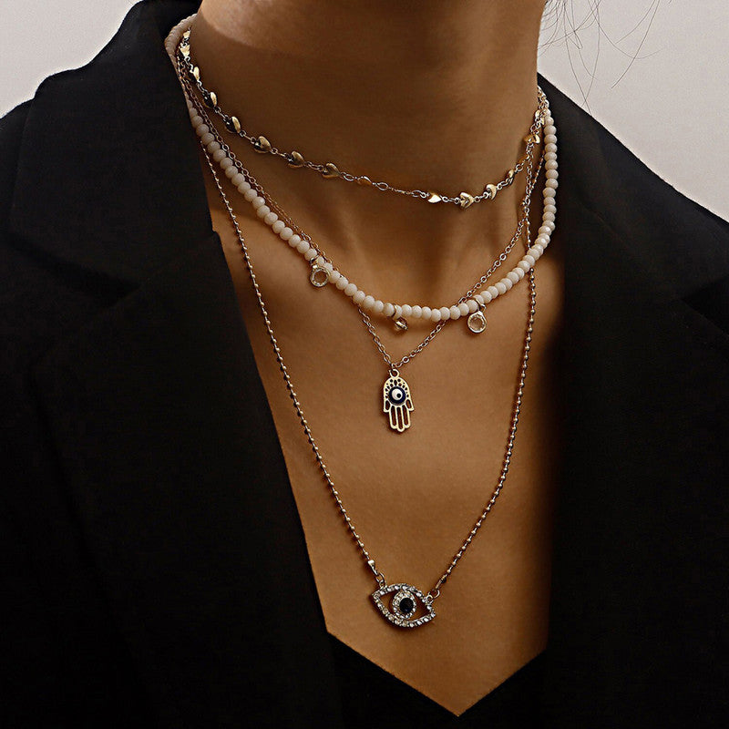 Gold Plated Gold-Toned Evil Eye and Buddha Hand Layered Necklace For Women - MySmartBazaar