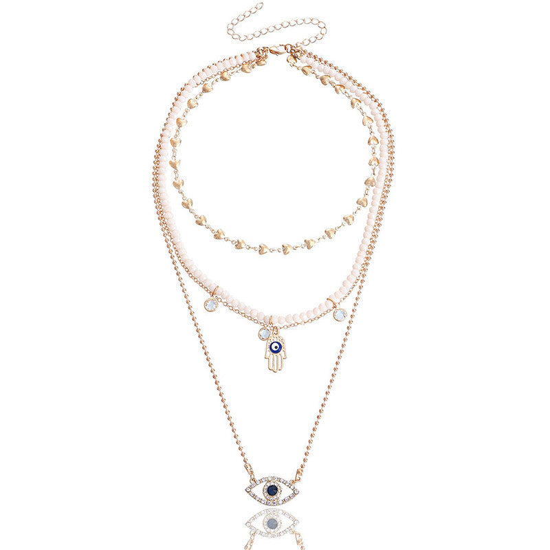 Gold Plated Gold-Toned Evil Eye and Buddha Hand Layered Necklace For Women - MySmartBazaar