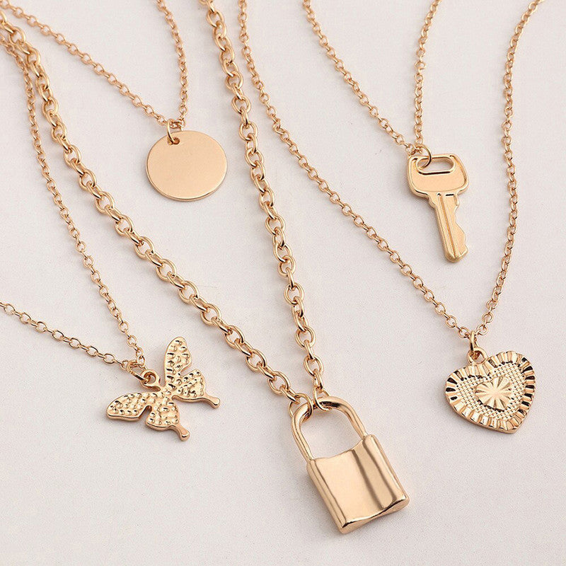Gold Plated Gold-Toned Trending Necklaces Pack of 5 For Women - MySmartBazaar