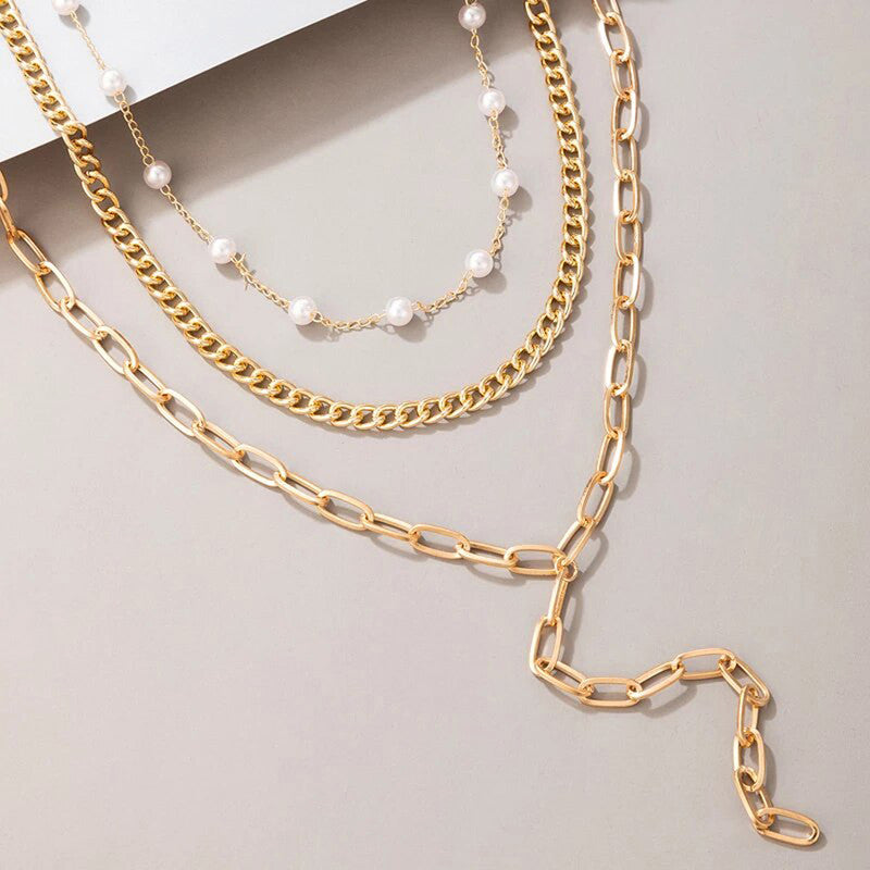 Gold Plated White Pearl Studded Multi-Strand Long Layered Necklace For Women - MySmartBazaar