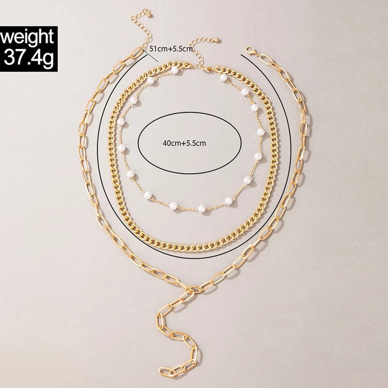 Gold Plated White Pearl Studded Multi-Strand Long Layered Necklace For Women - MySmartBazaar