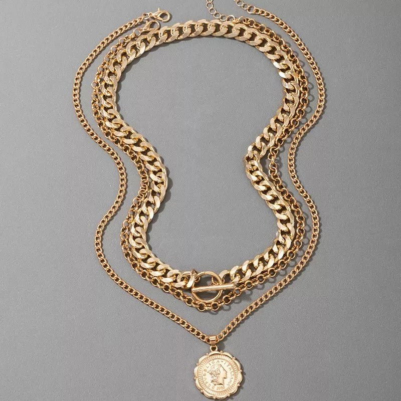 Gold-Plated Gold Toned Multi Layer Coin Layered Necklace Pack of 3 For Women - MySmartBazaar