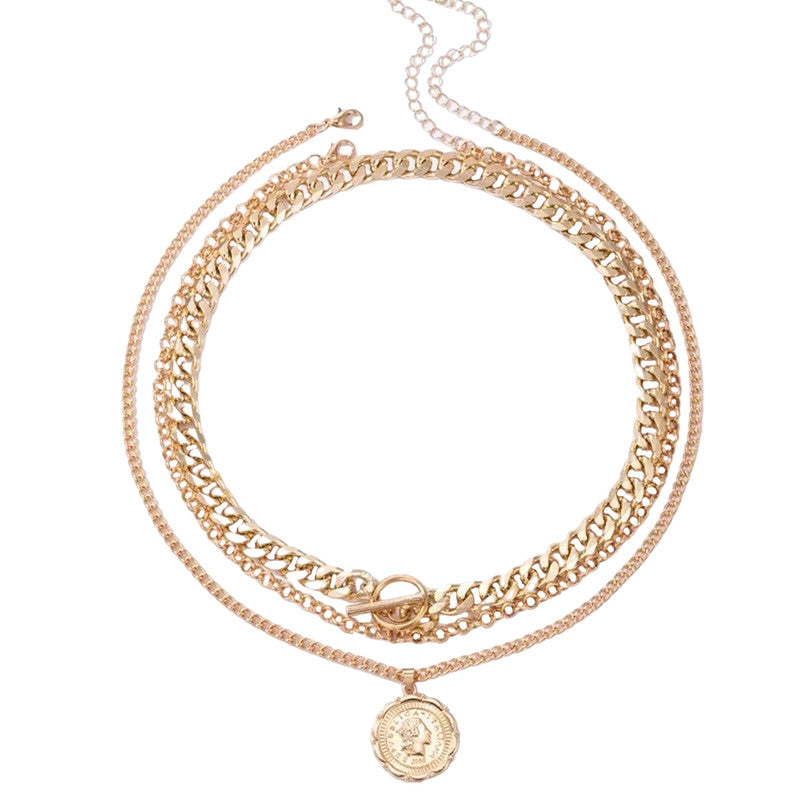 Gold-Plated Gold Toned Multi Layer Coin Layered Necklace Pack of 3 For Women - MySmartBazaar
