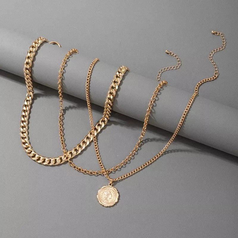 Gold-Plated Gold Toned Multi Layer Coin Layered Necklace Pack of 3 For Women - MySmartBazaar