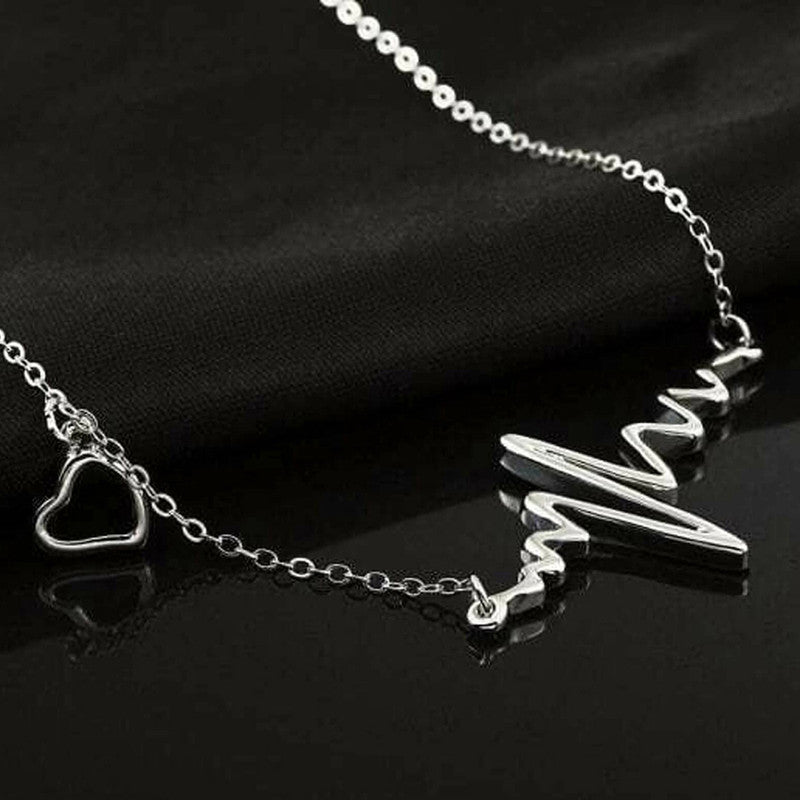 Silver Plated Heartbeat inspired Necklace For Women - MySmartBazaar