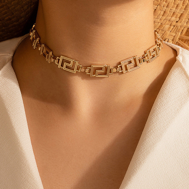 Gold Plated Gold Toned Geometric Choker Necklace For Women - MySmartBazaar