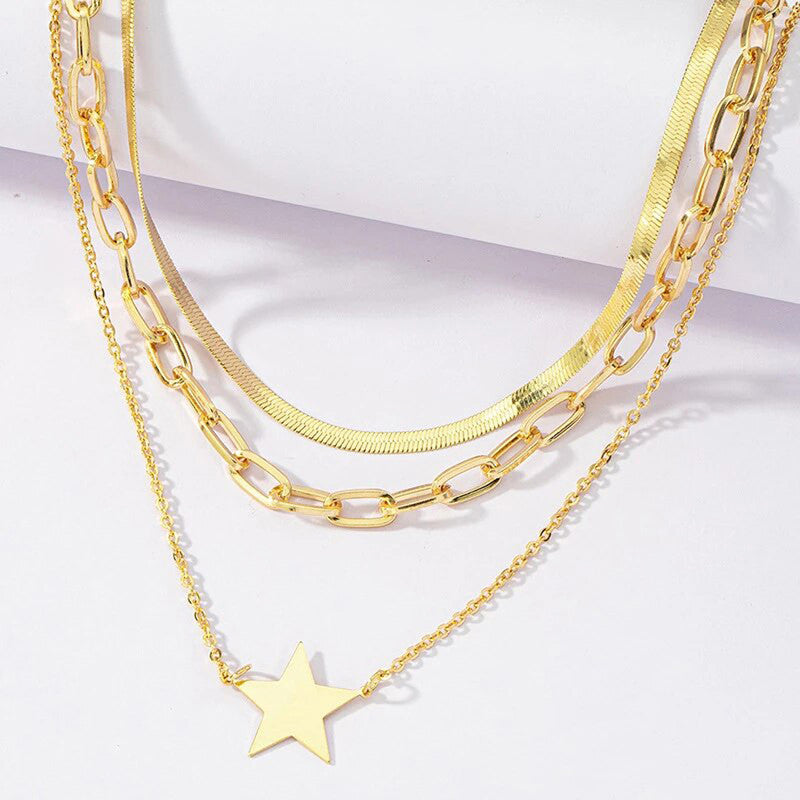Gold-Plated Star Inspired Multi Layered Necklace For Women - MySmartBazaar