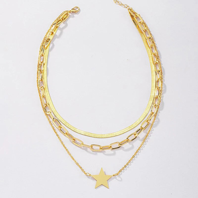 Gold-Plated Star Inspired Multi Layered Necklace For Women - MySmartBazaar