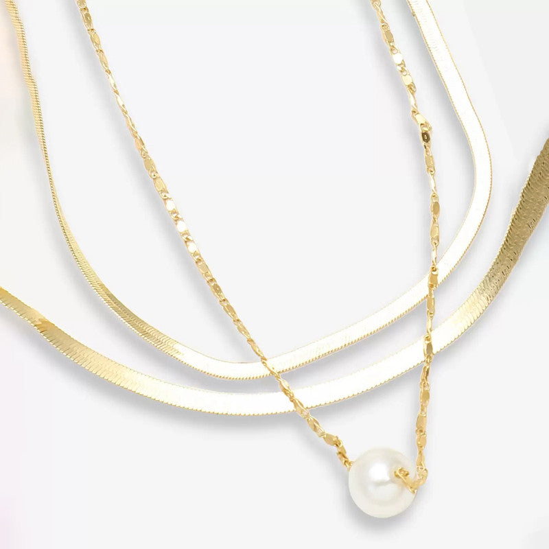 Gold-Plated Gold Toned Pearl Studded Layered Necklace For Women - MySmartBazaar