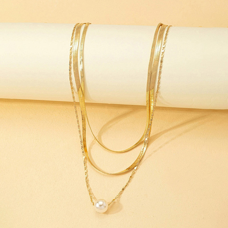 Gold-Plated Gold Toned Pearl Studded Layered Necklace For Women - MySmartBazaar
