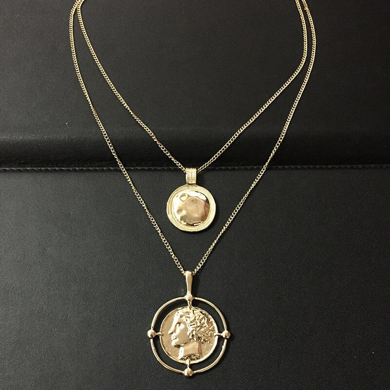 Gold-Plated Gold Toned Dual Coin Layered Necklace For Women - MySmartBazaar